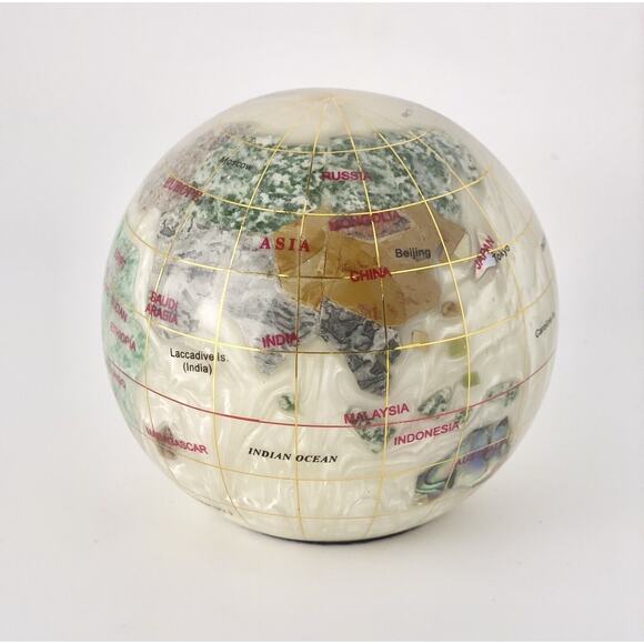 Alexander Kalifano Pearl Opalite Gemstone Globe Pearl Rubellite Opal Ocean 3” - Picture 4 of 6